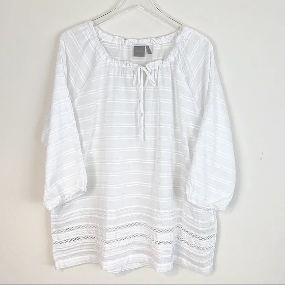 NWT- Rafaella Long Sleeve White Tunic Blouse- XL - Picture 1 of 12